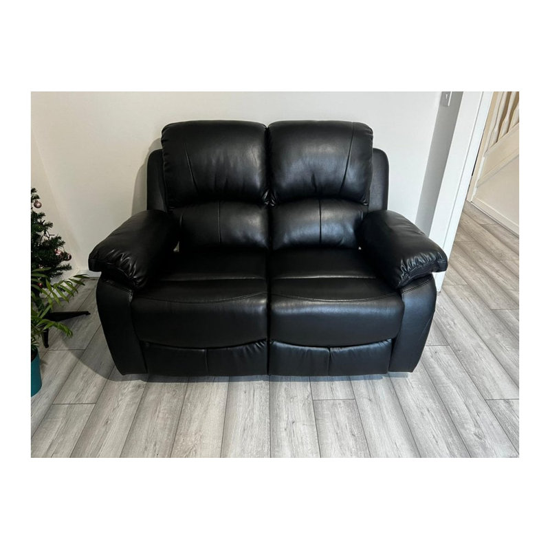 Roma Leather Recliner 2 Seater Sofa, Black