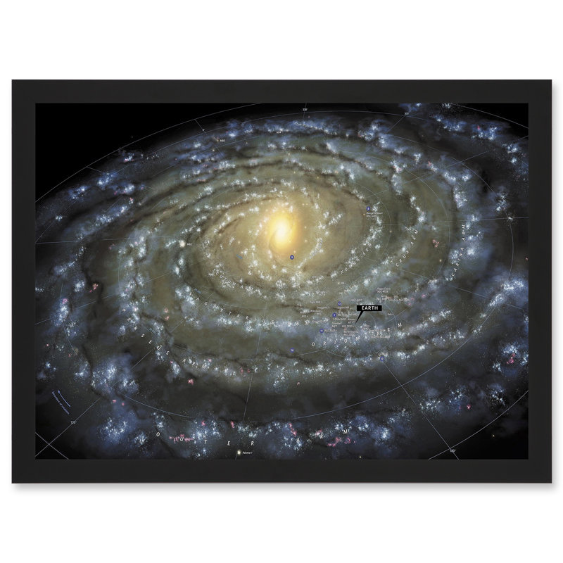 Space Map Milky Way Galaxy Spiral Stars Solar System Earth Diagram - Single Picture Frame Print