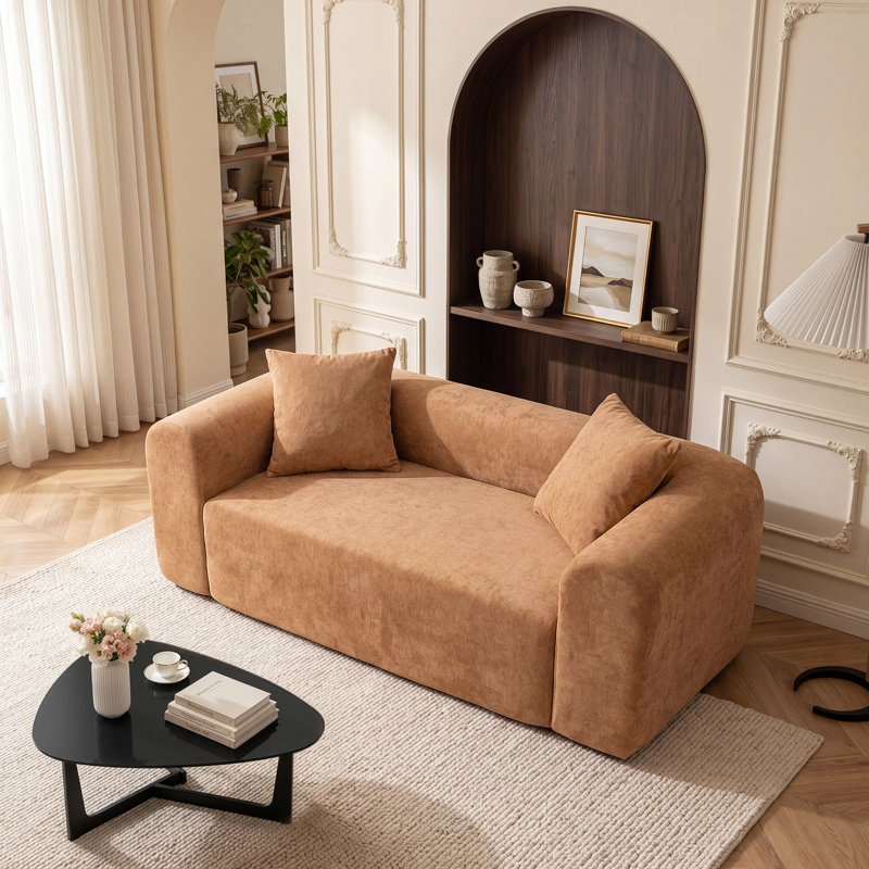 Canapé modulaire à assise profonde en chenille douce avec coussins, canapé modulaire et causeuse Modern, Brun