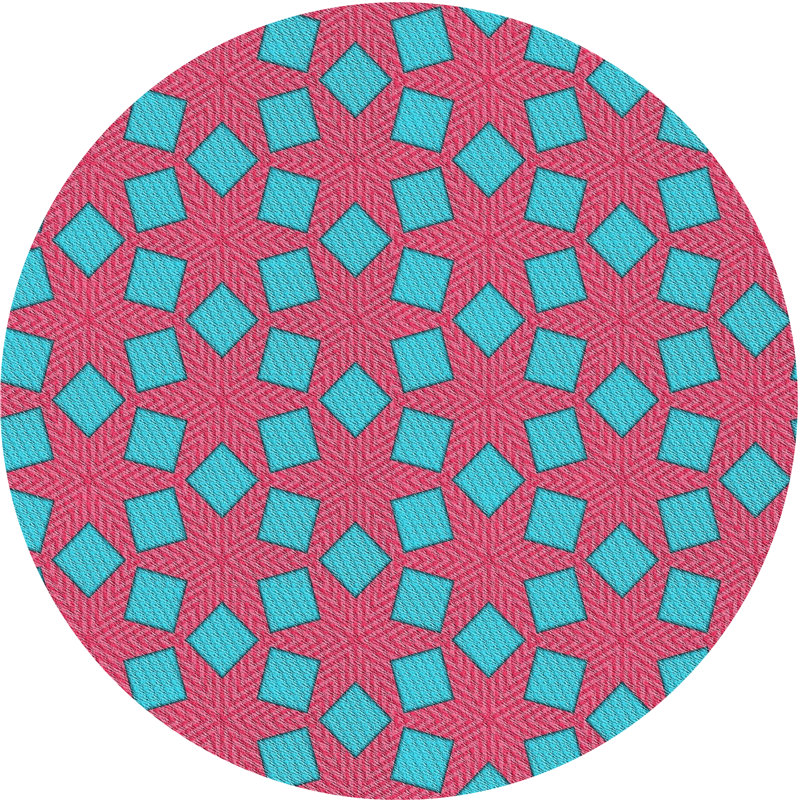 Tapis rose/bleu à motifs, Rond 5 pi
