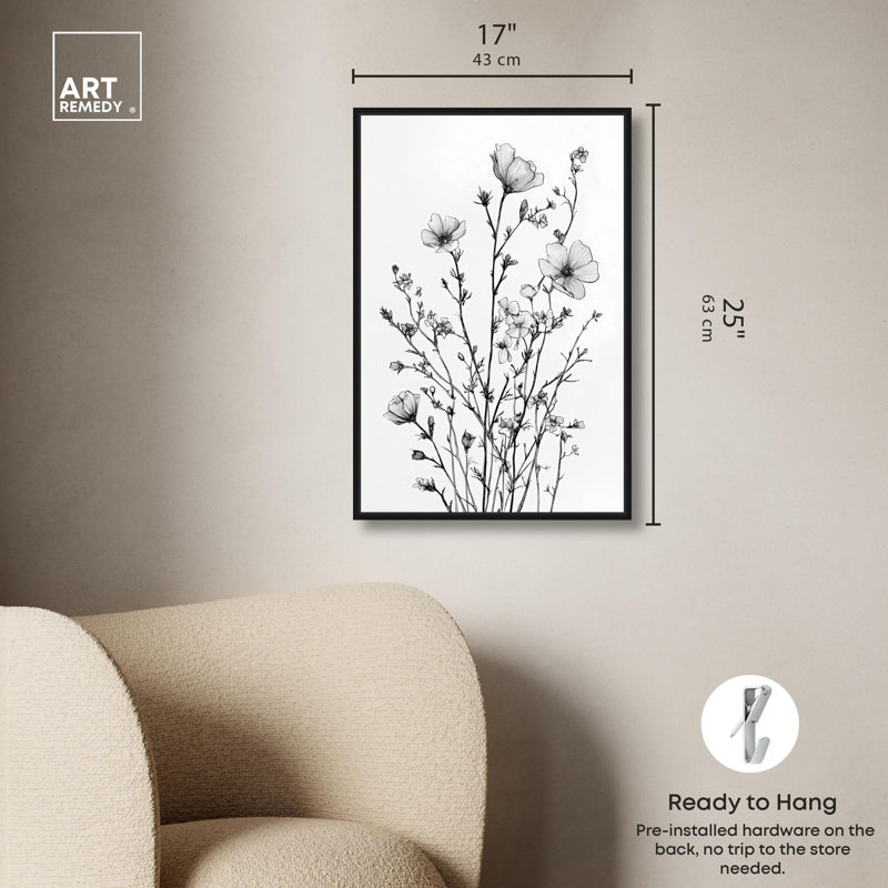 Crayon pétale prose I, impression murale sur toile par Art Remedy, cadre noir, 16 x 24, H 25 po x l 17 po, Structure noire