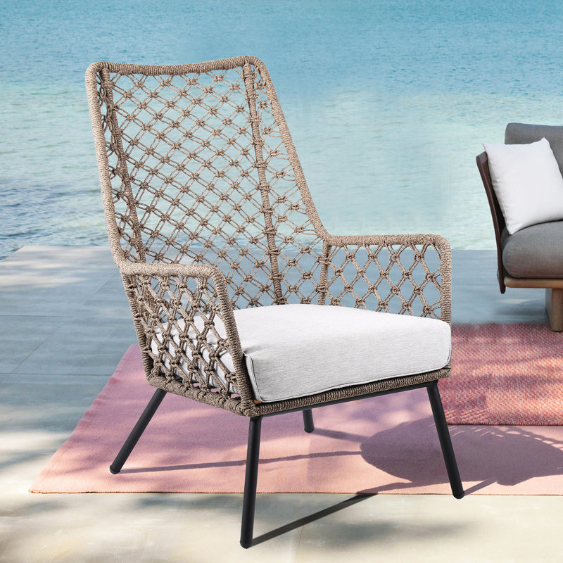 Méridienne en acier pour l'intérieur et l'extérieur, corde, coussin gris amovible, assise stable et confortable, facile à nettoyer et à entretenir