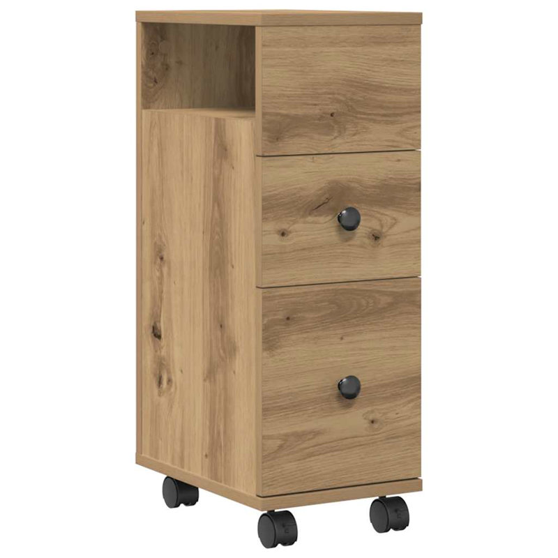 vidaXL Narrow Bathroom Cabinet with Wheels Trolley Cupboard Engineered Wood, Artisan Oak
