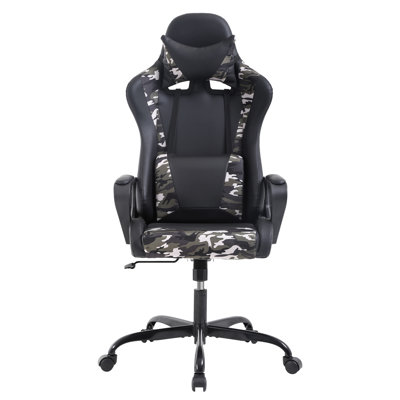Inbox Zero Adjustable Reclining Ergonomic Faux Leather Swiveling PC & Racing Game Chair in Black