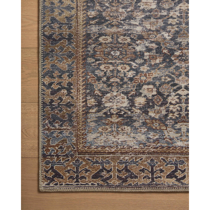 Georgie Denim and Spice Floral Wool Runner Rug