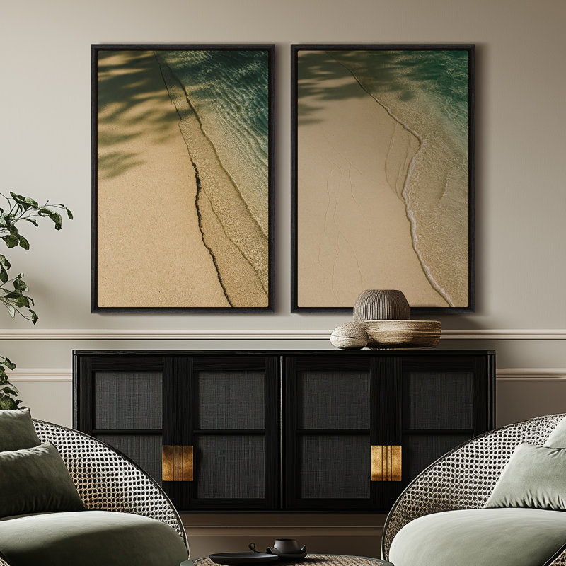 Art mural sur toile encadrée - Reproductions murales abstraites pour la plage - 16 po x 24 po x 2 pièces, Noir