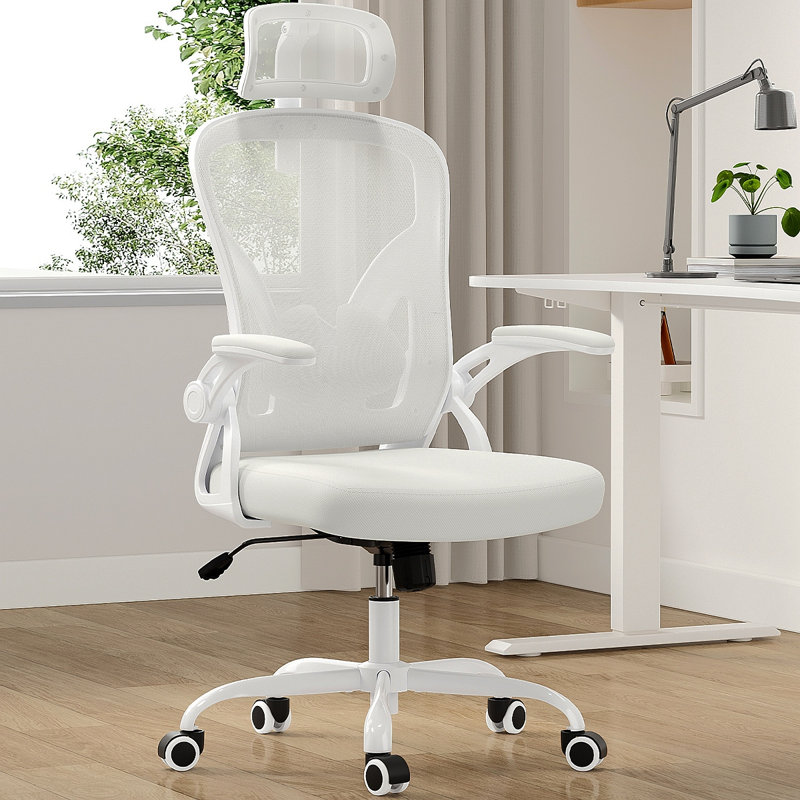 Ergonomic Office Chair, Home Office Desk Chair With Headrest, High Back Computer Chair With Armrests And Adjustable Lumbar Support For Home Office Study Room,White & White