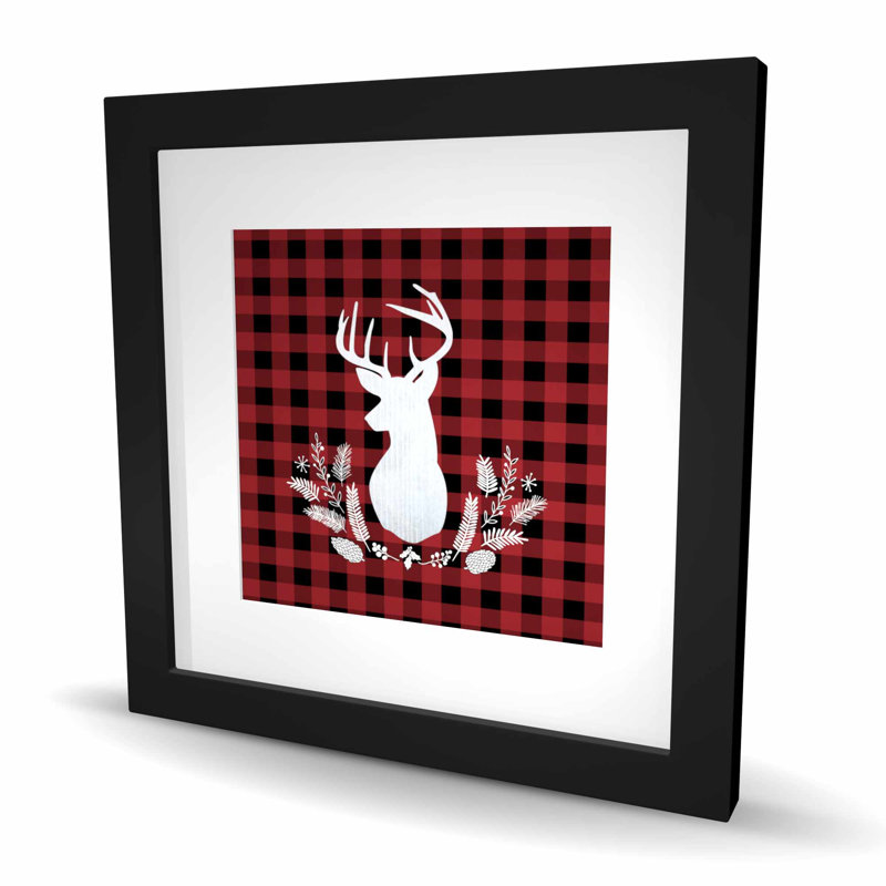 Motif de chevreuil à motif écossais encadré pour décor, H 16 po x l 16 po