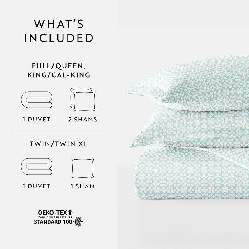 Aqua Blue Microfiber Full/Queen Duvet Cover Set with Pillow Shams