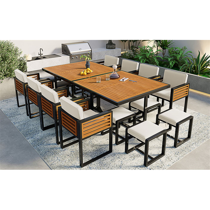 Ensemble de salle à manger de jardin en bois d'acacia 18 pièces GO, Beige