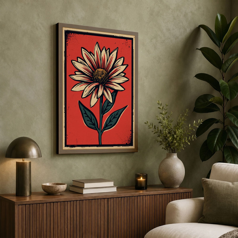 Blooming Daisy Botanical - Wrapped Canvas, 36x24 - 91.4 x 61.0 cm, Ochre Border