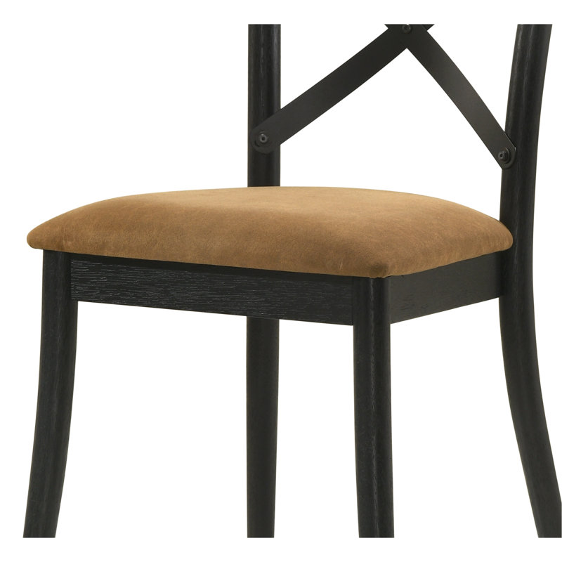 Ensemble de 2 chaises d'appoint Hillary en cuir brun, finition noyer et noir