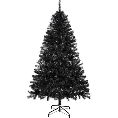 Arbre de Noël artificiel 6 pi Halloween, sapin de Noël à charnières de qualité supérieure pour la maison, le bureau, la décoration de fête avec 1000 branches, assemblage facile, charnières en métal et base pliable, noir