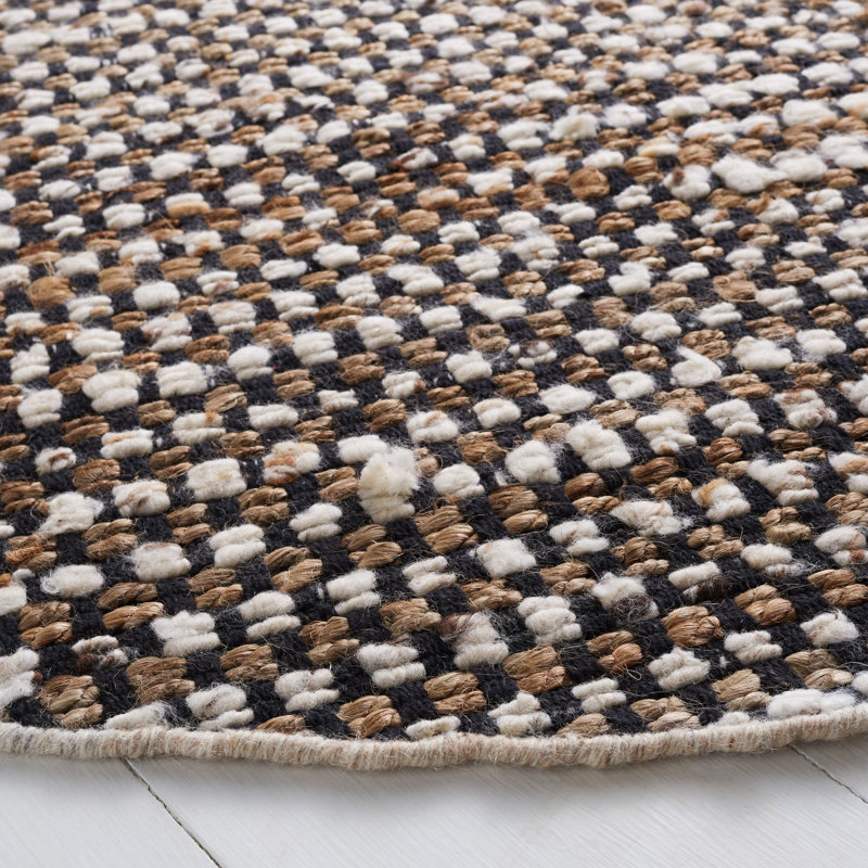 Gabino Geometric Handmade Flatweave Area Rug in Black/Ivory, Round 6'