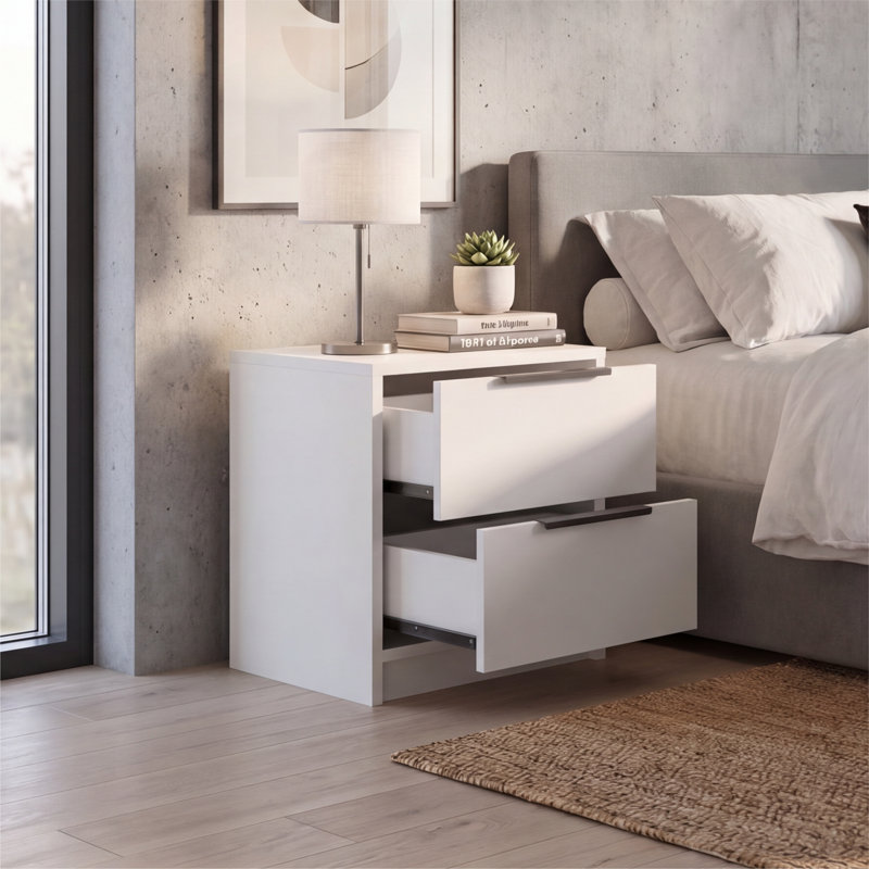 Petite table de chevet Eter avec 2 tiroirs spacieux et poignées en métal, armoire de chevet moderne