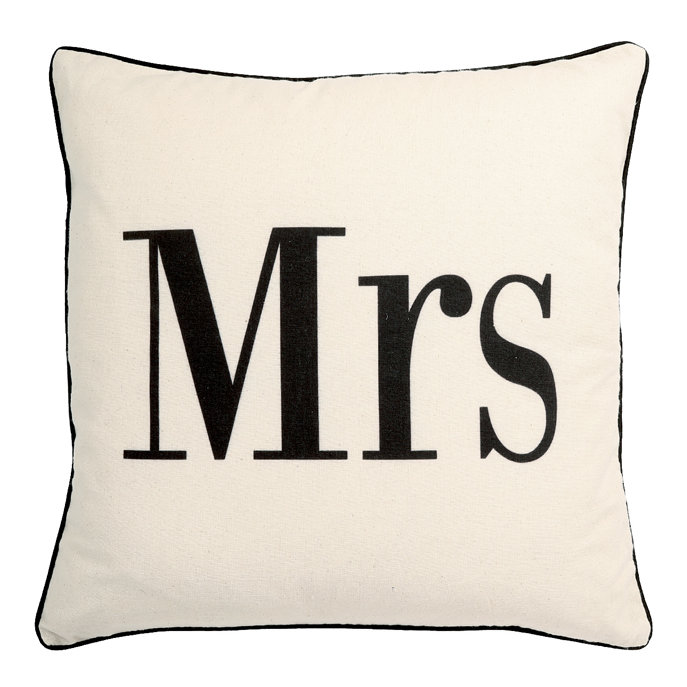 You and Me Mrs Print Square Cotton Throw Pillow, Polyester