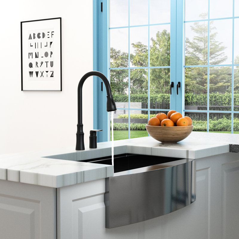 Kitchen Sink Faucet In Matte Black, Separate Handle For Customized Use, Modern Single Design Effortless Water Management, 360 Rotating Pull-Down , High-Performance Ceramic Cartridge, Spray And Stream