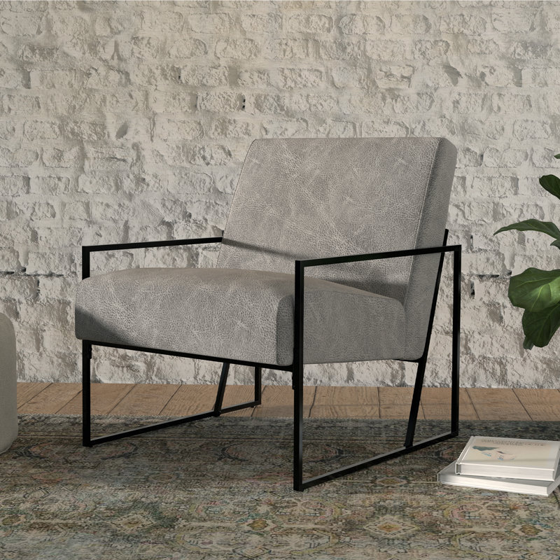Fauteuil d'appoint en métal Ricci, Similicuir gris pâle