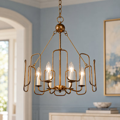 Lustre Parmer à 6 lumières, style ferme vintage, fini or antique moucheté, pour salle à manger