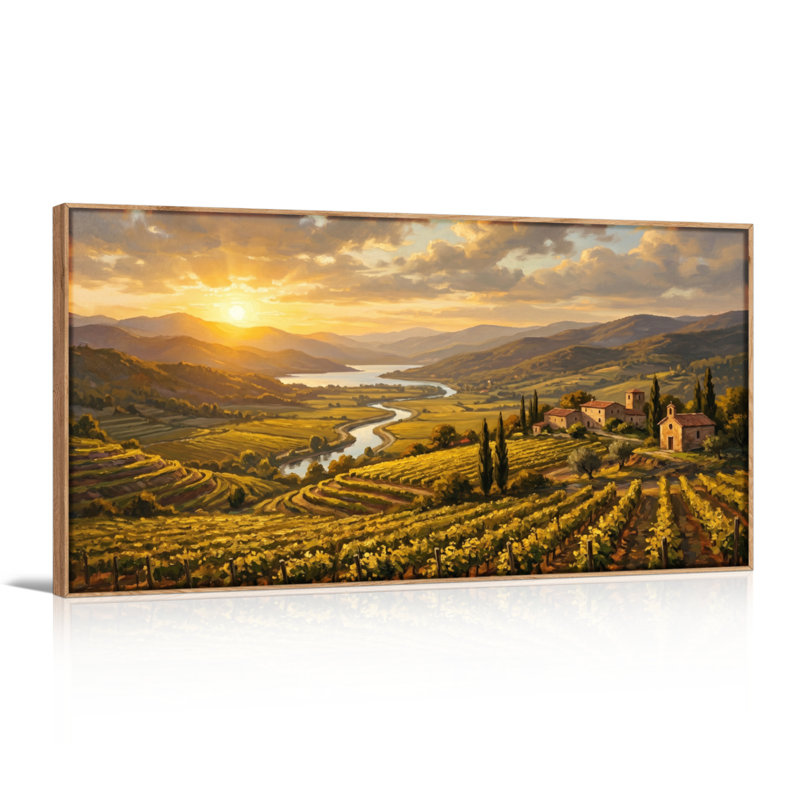 Ensemble de 1 tableau sur toile Sunset Vineyard, 46“W x 24”H, Natural