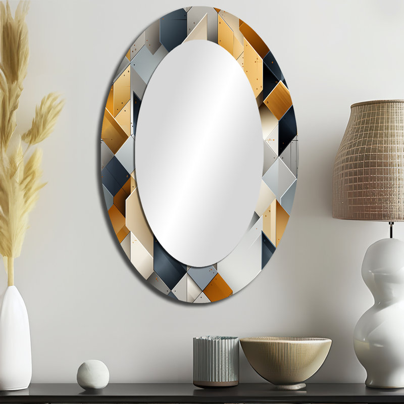 Grey Hexagons Dreams - Miroir mural moderne gris, H 36 po x l 24 po