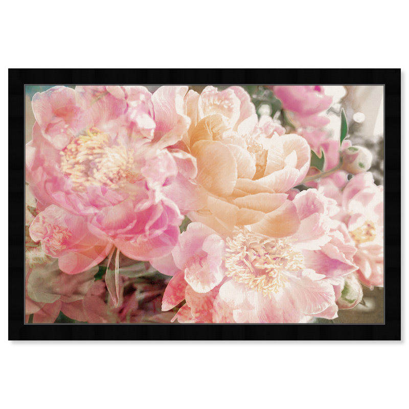 Fleurs roses, pivoines, impression sur papier, Cadre noir, H 12 po x l 17 po
