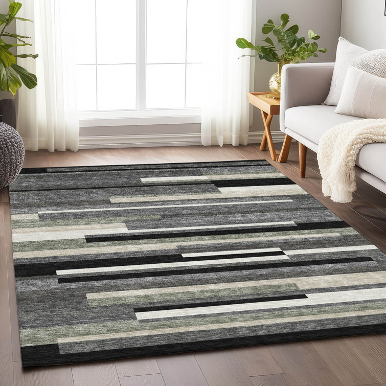 Premium Machine Washable Prisco Black Rug