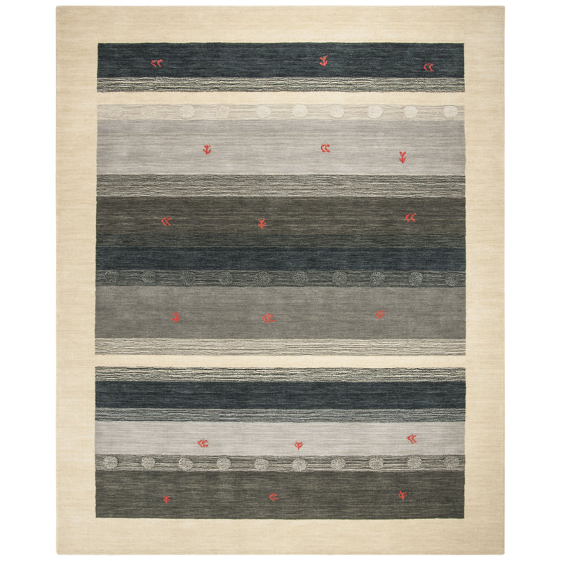 Labbe Hand Loomed Wool Striped Rug, Rectangle 8' x 10'