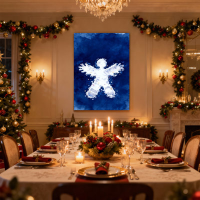 Ange de neige de Noël sur fond bleu, ensemble de 3 impressions d'art sur toile