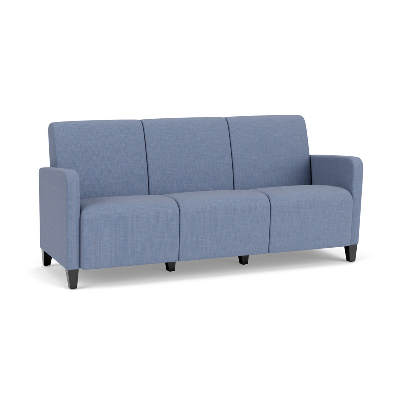 Fauteuil de réception 3 places Ravenna, Bois noir, Chambray bleu marine clair