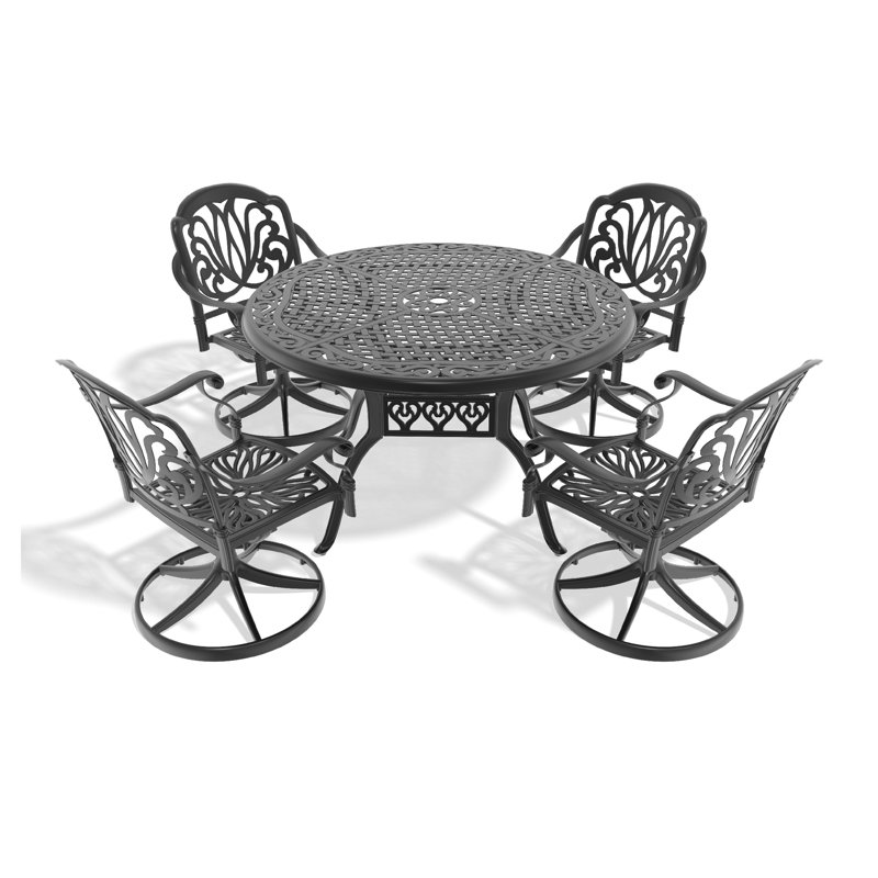 Ensemble de salle à manger 5 pièces en fonte d'aluminium avec 4 chaises pivotantes et table, noir