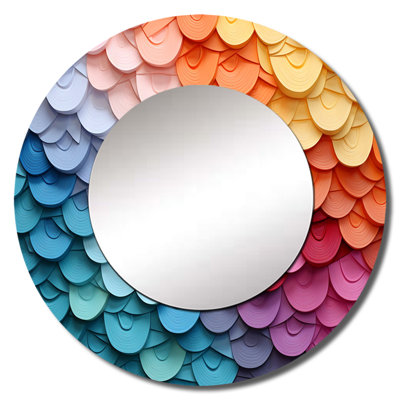 Sahim Opt Art Harmonious Spectrum II - Op Art Wall Mirror, Modern Round Decorative Mirror, Printed Metal Art