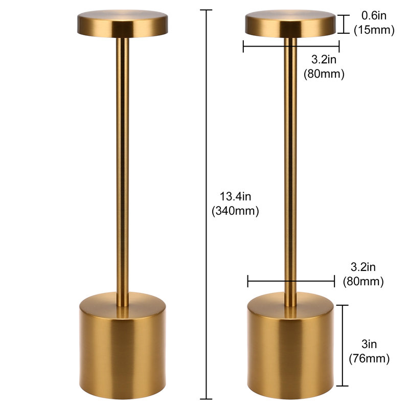 Lampe de table sans fil, rechargeable, tactile, lampes de bureau 2700K / 4000K / 5000K, H 13 po x l 3,14 po x P 3,14 po, Doré