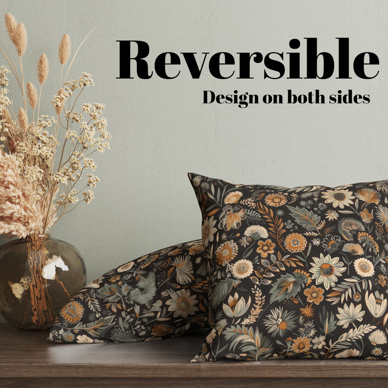 Housse de coussin réversible à motif floral Folk Maximalist, H 18 po x l 18 po