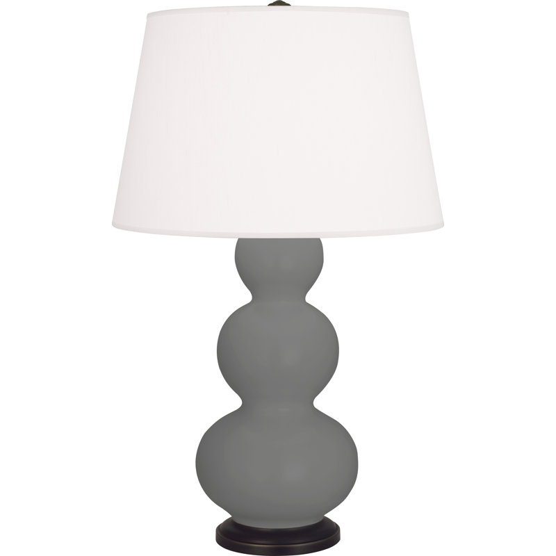 Lampe de table triple gourde, Bronze patiné foncé, Frêne mat