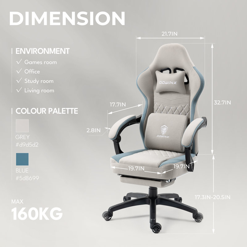 Dowinx Adjustable Reclining Ergonomic Swiveling Floor Game Chair with Footrest in Beige,Black,Green,Pink, Gray
