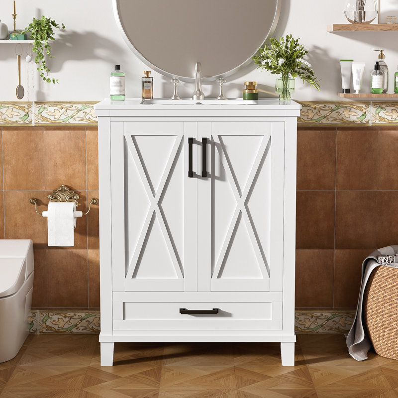 Meuble-lavabo de 24 po avec lavabo simple, Noir, Blanc