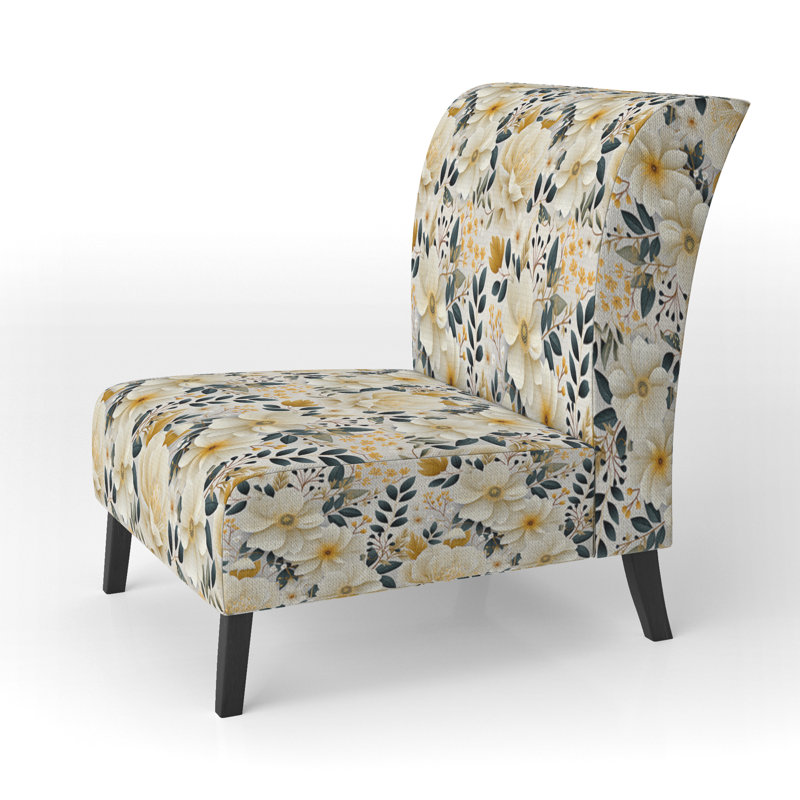 Fauteuil de chambre beige rembourré Boho Chic Poppy Blooms I