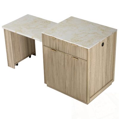 Kitchen Island with Power Outlet, Double-Side Storage and 2 Drawers