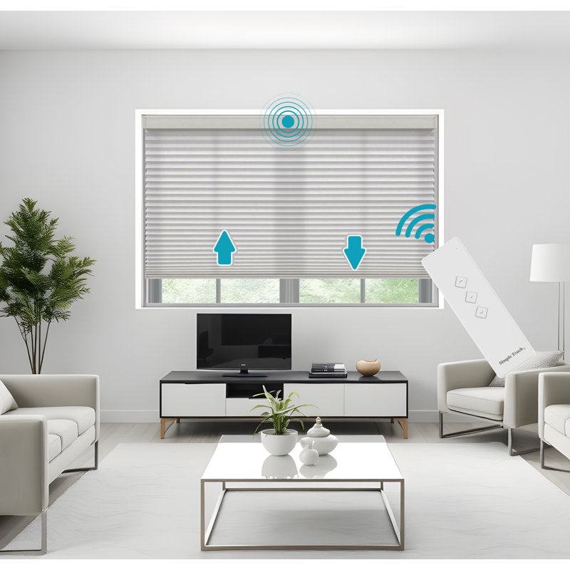 Motorized Cellular Honeycomb Shades, Light-Filtering, Cotton White, 48"L x 34"W