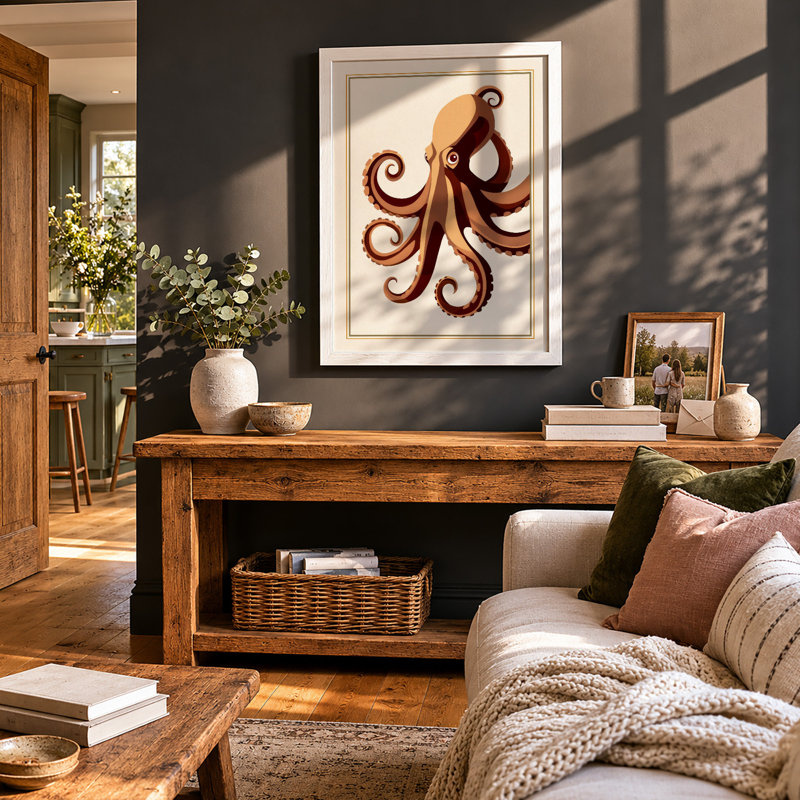Golden Octopus Botanical - Print, A3 - 42.0 x 29.7 cm, White