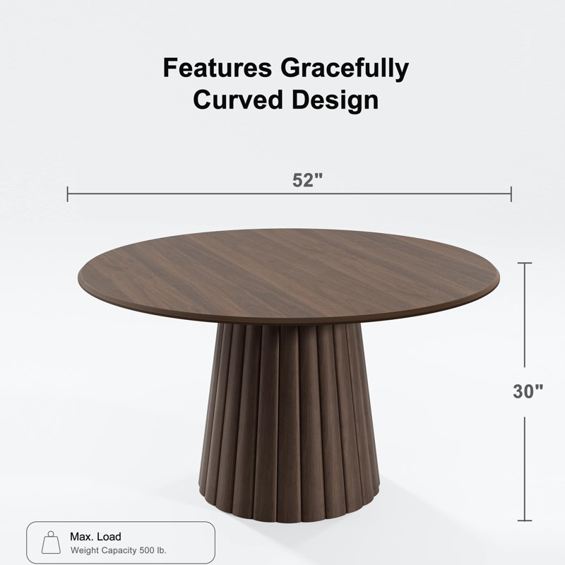 Table de salle à manger en bois massif, H 30 po x L 52 po x l 52 po, Noyer
