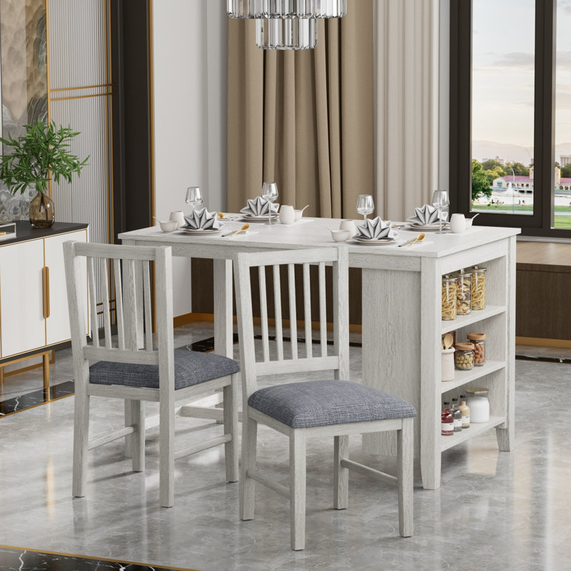 Ensemble de table de salle à manger à hauteur de comptoir 3 pièces en bois massif 3 pièces et 2 chaises, 3