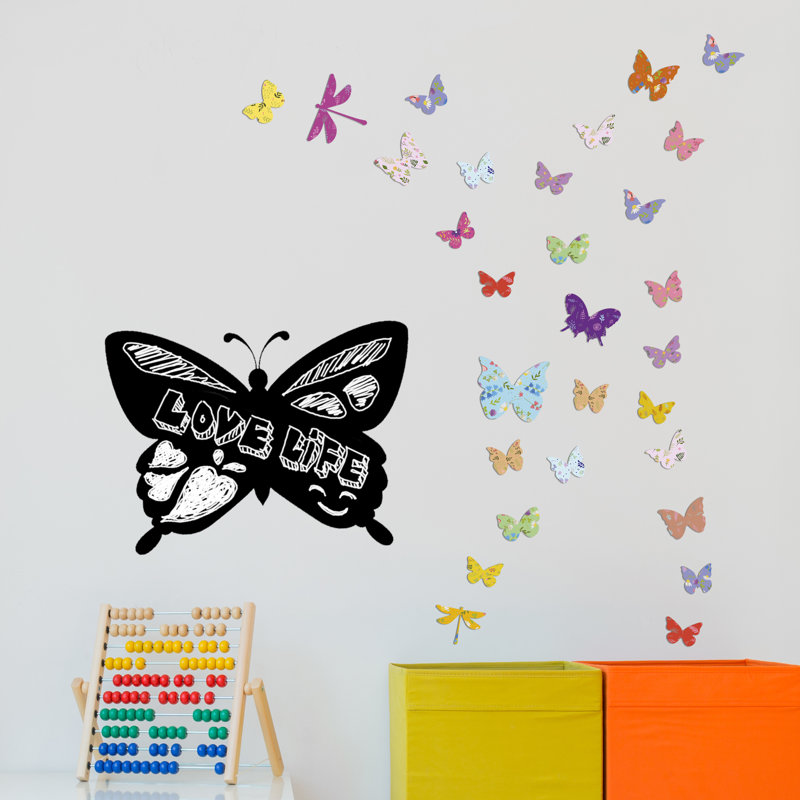 Décalcomanie tableau noir floral papillons