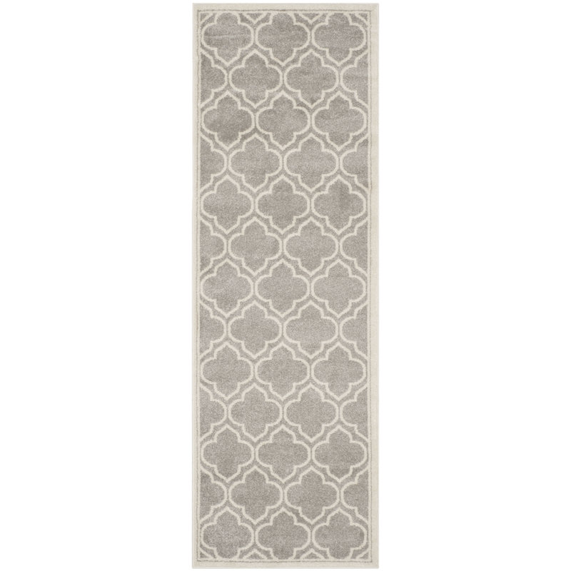 Tapis gris clair / ivoire à motif géométrique Ammundsen, Tapis de couloir 2 pi 3 po x 22 pi