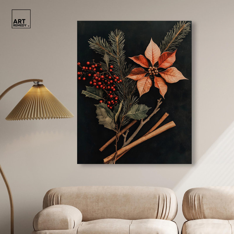 Hearth Flora Canvas Dark Elegant Florals par Art Remedy, H 45 po x l 36 po, Toile tendue avec châssis