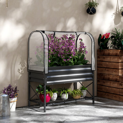 Metal Raised Garden Bed with Cover, Black