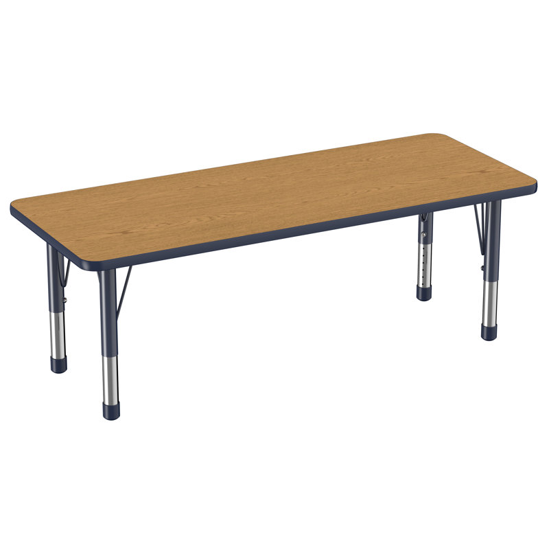 Table d'activité rectangulaire à hauteur réglable en forme de T, 24 po x 60 po, Gris / bleu marine / noir, Épais