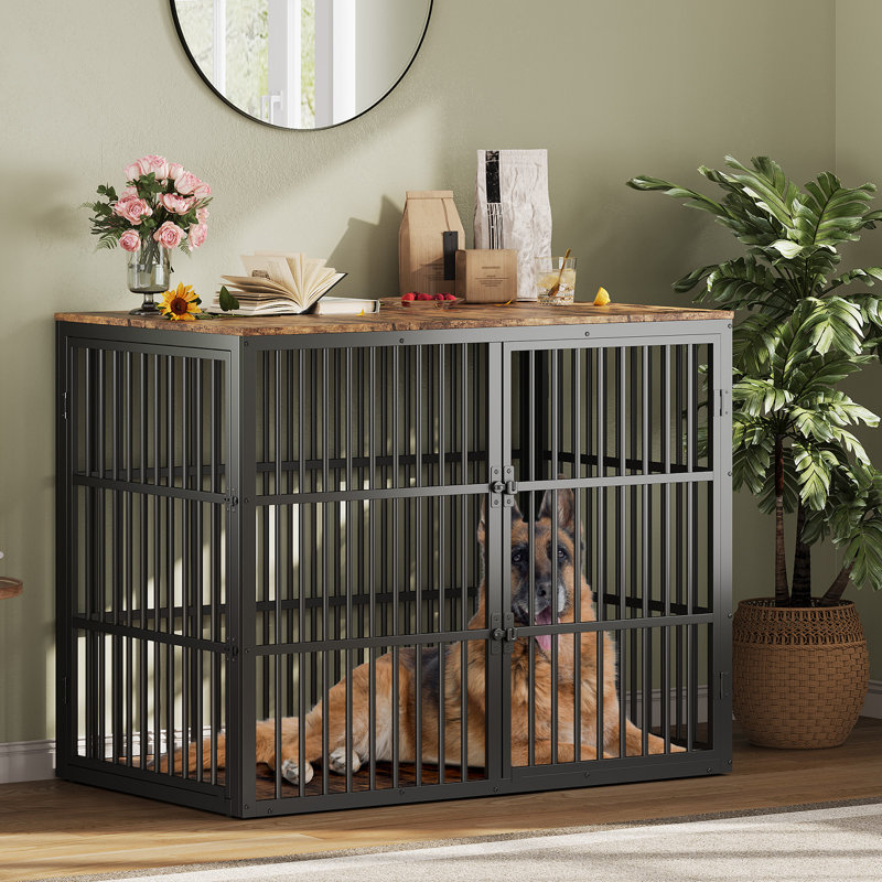 Table de bout robuste pour caisse de chien, chenil d'intérieur en bois et en métal avec 3 portes verrouillables, cage pour chiens de taille moyenne et grande résistante au mâchonnage, conception moderne