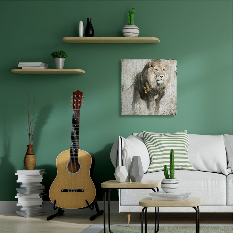 «Lion Gold Neutral Animal», impression, Toile tendue, H 30 po x l 30 po x P 1,5 po